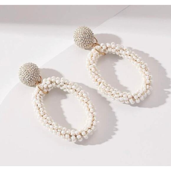 Beaded White Drop Earrings - Picture 1 of 2